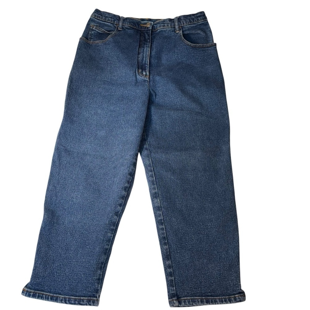 John Baner Women’s Sz 14 Dark Blue Stretch Denim Jeans Tapered Ankle High Rise